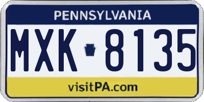 PA license plate MXK8135