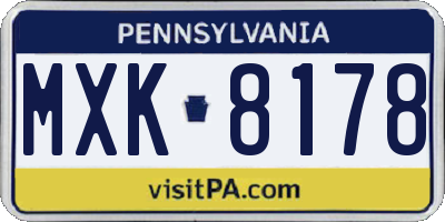 PA license plate MXK8178