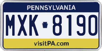 PA license plate MXK8190
