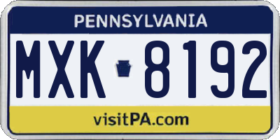 PA license plate MXK8192