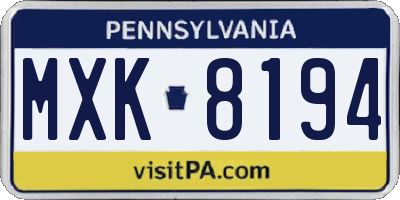 PA license plate MXK8194
