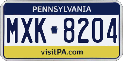 PA license plate MXK8204
