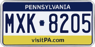 PA license plate MXK8205