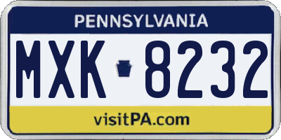 PA license plate MXK8232
