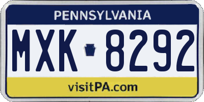 PA license plate MXK8292