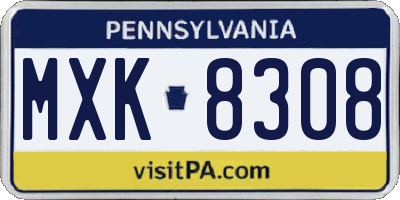 PA license plate MXK8308