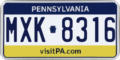 PA license plate MXK8316