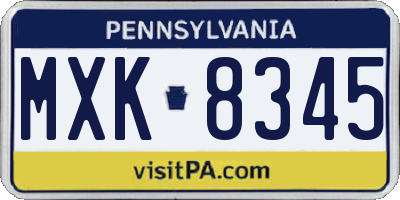 PA license plate MXK8345