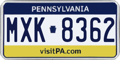 PA license plate MXK8362