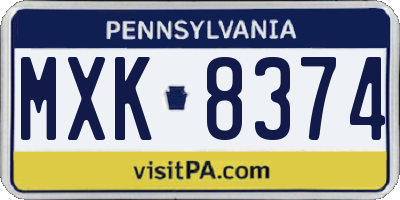 PA license plate MXK8374