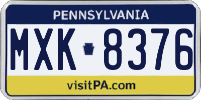 PA license plate MXK8376