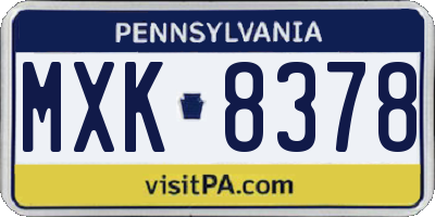 PA license plate MXK8378