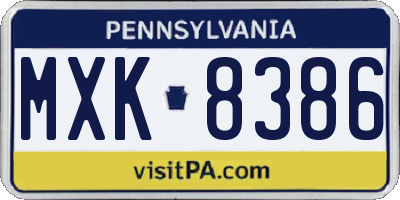 PA license plate MXK8386