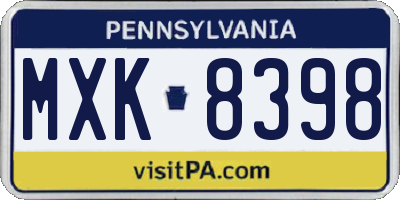 PA license plate MXK8398