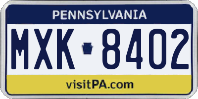 PA license plate MXK8402