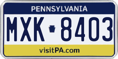 PA license plate MXK8403