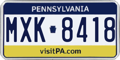PA license plate MXK8418