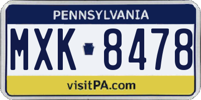 PA license plate MXK8478