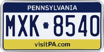 PA license plate MXK8540