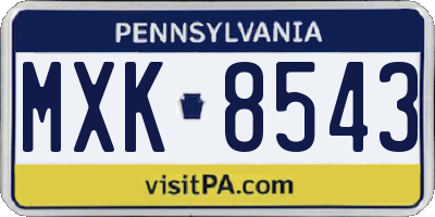 PA license plate MXK8543