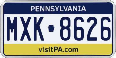 PA license plate MXK8626