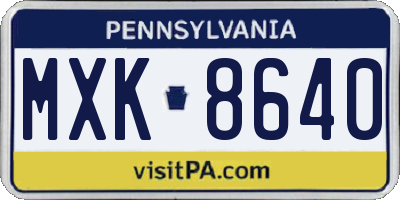 PA license plate MXK8640