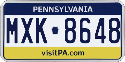 PA license plate MXK8648
