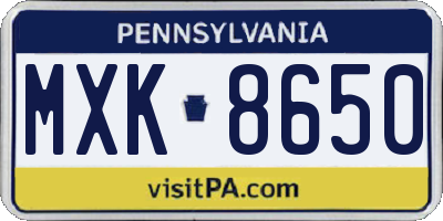 PA license plate MXK8650