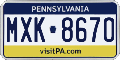 PA license plate MXK8670