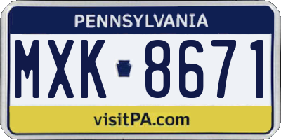 PA license plate MXK8671