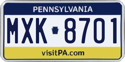 PA license plate MXK8701