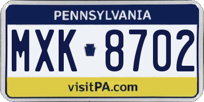 PA license plate MXK8702