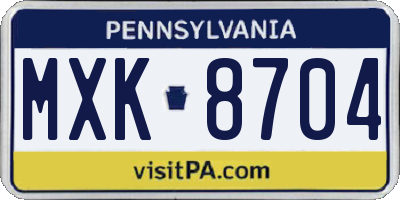 PA license plate MXK8704
