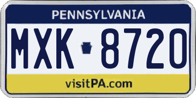 PA license plate MXK8720