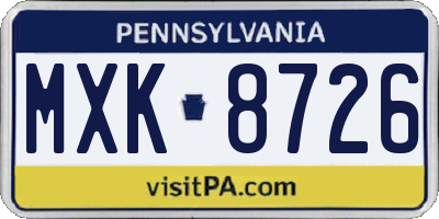 PA license plate MXK8726