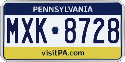 PA license plate MXK8728