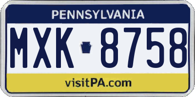 PA license plate MXK8758