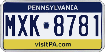 PA license plate MXK8781