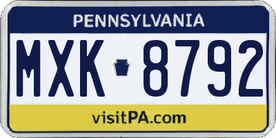 PA license plate MXK8792