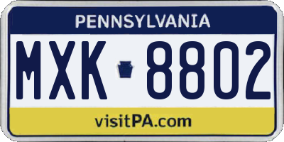 PA license plate MXK8802
