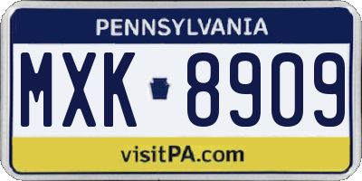 PA license plate MXK8909