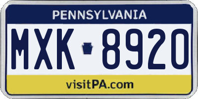 PA license plate MXK8920