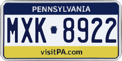 PA license plate MXK8922