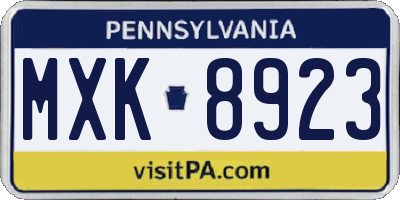 PA license plate MXK8923