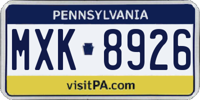 PA license plate MXK8926