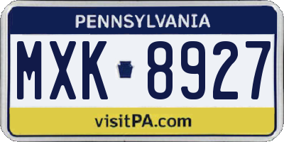 PA license plate MXK8927