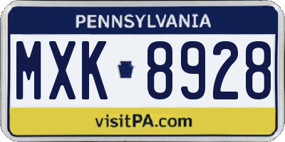 PA license plate MXK8928