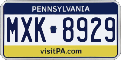 PA license plate MXK8929