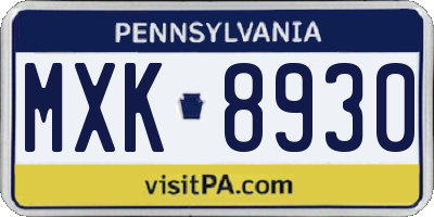 PA license plate MXK8930