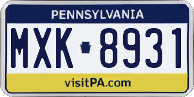 PA license plate MXK8931